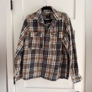 Only & Sons Grey & Brown Plaid Flannel Shirt Jacket size XL